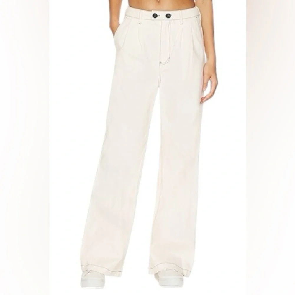 Monrow Wide Leg Pants In Off White Pockets High Rise Women’s M mom pleats